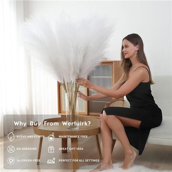 8 Pcs 45 inch Tall Faux Pampas Grass Decor, Large Artificial White Pompous - Picture 4 of 7